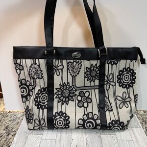 American Tourister Travel Bag Black Taupe Tan Floral Print Tote Bag Carryall